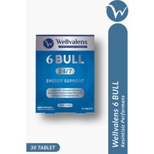 Wellvalens 6 Bull - Erkeklere Özel Enerji & Güç Desteği - 3 Tip Ginseng, L-Arjinin, CoQ10 - 30 Tablet
