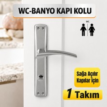 Badem10 Lavanta WC Banyo Aynalı Kapı Kolu Nikel İnox Sağa Açılır İç Dış Wc Kapısı Kilitlenebilir (1 TAKIM)