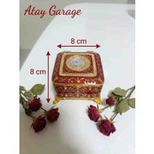 Atay Garage Otantik Taşlı Metal Takı Kutusu – Vintage Nostaljik Kadife Iç Kaplamalı Mücevher Kutusu