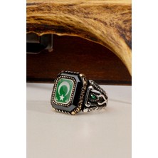 Innuendo Jewelry 925 Ayar Gümüş Yeşil Mineli Ay Yıldız Motifli Erkek Yüzük
