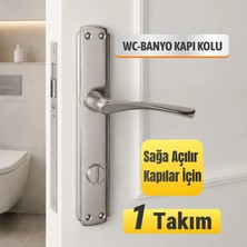 Badem10 WC Banyo Kapı Kolu Aynalı Nikel İnox SAĞA Açılır Banyo Tuvalet Kapısı 1 Takım