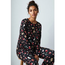Siyah İnci Siyah Yumuşak Dokulu Süet Örme Pijama Takım 7983
