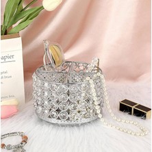 YNSK Chacha Home Kristal Taşlı 4 Bölmeli Metal Makyaj Fırçalık ve Takı Düzenleyici Stand 15X11 cm - Lüks Masaüstü Organizer