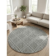 Anaska Home Modern Yuvarlak Gri Halı Kabartma Dokulu, Minimal Desenli Salon & Oturma Odası Halısı