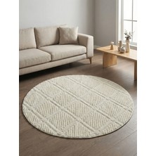 Anaska Home Modern Yuvarlak Krem Halı Kabartma Dokulu, Minimal Desenli Salon & Oturma Odası Halısı
