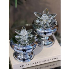 Chacha Home 2'li Metal Ayaklı Kristal Lotus Kapaklı  Lüks Dekoratif Kutu Seti (18 cm & 15 Cm)
