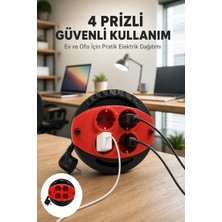 Hexa Kırmızı Renk 5 Metre 4’lü Kablolu Priz Makarası