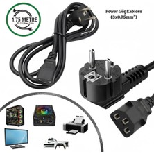 Vorex 1.75 Metre Standart Power Kablosu PC Bilgisayar Monitör Yazıcı Güç Kablosu 3 Pin IEC C13 Kasa Elektrik Bağlantı Kablosu