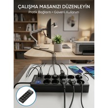 Hexa Akım Korumalı 10'lu Çoklu Priz Usb-A ve Type-C Şarj Çıkışlı