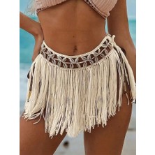 Çamaşır Kenti Ekru Bikini Üstü Deniz Kabuklu Püsküllü Pareo,beachwear,bikini Üstü El Emeği Plaj Eteği,boh