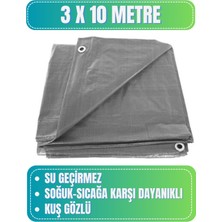 Evkar 3X10 Metre Su Geçirmez Pullu Çadır Branda Tente Yağmurluk Gölgelik 3X10M - Gri