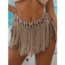 Çamaşır Kenti Bej Bikini Üstü Deniz Kabuklu Püsküllü Pareo,beachwear,bikini Üstü El Emeği Plaj Eteği,bohe