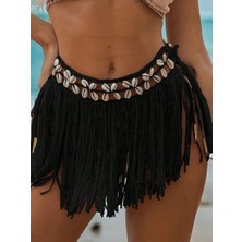 Çamaşır Kenti Siyah Bikini Üstü Deniz Kabuklu Püsküllü Pareo,beachwear,bikini Üstü El Emeği Plaj Eteği,bo