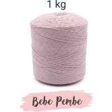 Bevella Macrame Cord 1 kg Pamuklu El Örgü Ipi Runner Ipi- Koton Ip- Punch Ipi- Motif Ipi Bebe Pembe Rengi 1000 gr