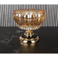 YNSK Chacha Home Ayaklı Cam Yuvarlak Meyvelik Sunumluk 22 cm - Lüks Dekoratif Konsol Kasesi ve Şekerlik,gondol