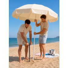 Aquafit 10 Metal Telli Tente - Krem Plaj Balkon Bahçe Şemsiyesi - Eğilebilir - 200CM - Kazık Dahil
