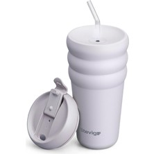 Starseven 3 Bubble Two-Cap Straw Tumbler Çelik Termos 600 ml Lilac Hint ST-245