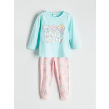 Lc Waikiki Yeni Sezon Bisiklet Yaka Baskılı Kız Çocuk Pijama Takımı