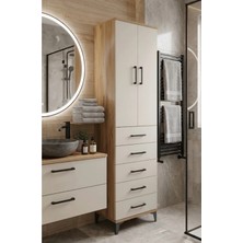 Dienni Hyperion Çok Amaçlı Dolap Mutfak Banyo Dolabı 3 Raflı 5 Çekmeceli 2 Kapaklı 60X44X195 Çam-Aytaşı