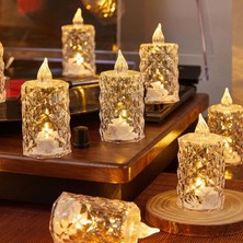TeknoKapsül LED Mum Şeffaf Kristal LED Mum Pilli Alevsiz Çay Mumu Düğün Doğum Günü Ortam Işığı