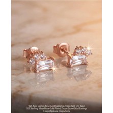Begonia Accessories 929 Ayar Gümüş Rose Gold Rodyum Kaplama Zirkon Taşlı Minimal Halka ve Çivi Küpe Kadın Lüks Tasarım Şık Günlük Kullanım Gümüş Küpe ÇEŞITLERI-287-11