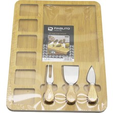 Dikdörtgen  6+1 Bölmeli   Mdf  Kahvaltı Peynir Sunum Panosu 3 Bıçak=ahşap Sap 30X39.5CM (50001)