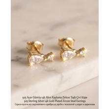 Begonia Accessories 925 Ayar Gümüş 14K Altın Kaplama Rodyum Kaplama Zirkon Taşlı Minimal Halka ve Çivi Küpe Kadın Lüks Tasarım Şık Günlük Kullanım Gümüş Küpe ÇEŞITLERI-287-1