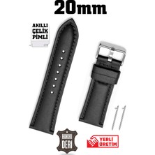 Saatse 20mm Siyah Hakiki Deri Saat Kordonu Kayış