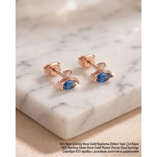 Begonia Accessories 927 Ayar Gümüş Rose Gold Rodyum Kaplama Zirkon Taşlı Minimal Halka ve Çivi Küpe Kadın Lüks Tasarım Şık Günlük Kullanım Gümüş Küpe ÇEŞITLERI-287-6