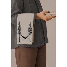 Grafiklas Kamp, Hamak, Orman Temalı Dijital Baskılı Servis Altlığı, Keten Runner, 4'lü Amerikan Servis 32X43 cm