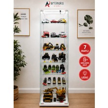 Artinoks Home 7 RAFLI KİLİTLİ LEDLİ BEYAZ (Gümüşlük, Büfe, Koleksiyon, Sunu, Sergi, Kitaplık)