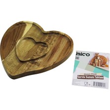 Akasya  Kalp Model   2 Bölmeli=1+1  Ahşap Bambu Servis Sunum Tepsi - Tahtası  20.5 x 19.5 x 1.4cm (50001)