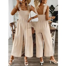 Efnaz Style Kadın Askılı Gipe Detaylı Cepli Uzun Tulum