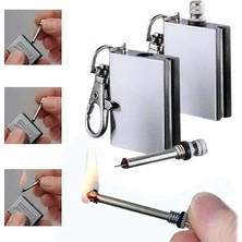 Belirtilmemiş Benzinli Kibrit Çakmak Magnezyum Çubuklu Anahtarlıklı Benzinli Metal Kibrit Gümüş