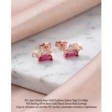 Begonia Accessories 928 Ayar Gümüş Rose Gold Rodyum Kaplama Zirkon Taşlı Minimal Halka ve Çivi Küpe Kadın Lüks Tasarım Şık Günlük Kullanım Gümüş Küpe ÇEŞITLERI-287-10