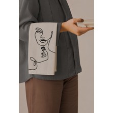 Grafiklas Sanat, Modern Sanat, Minimalist Yüz Çizimi, Dijital Baskılı Servis Altlığı, Keten Runner, 4'lü Amerikan Servis