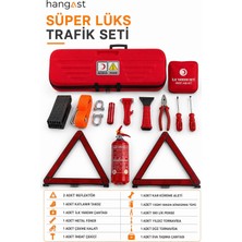 Hangast Süper Lüks Trafik Seti 12 Parça - Çantalı Ilk Yardım Seti, 1 kg Yangın Söndürücü, Çekme Halatı, Reflektör, Takoz ve Acil Durum Trafik Kiti