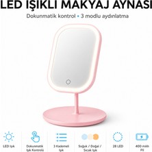 Ayers LED Işıklı Masaüstü Makyaj Aynası, Dokunmatik Kontrollü, 3 Renk Işık Modlu, 28 Led’li, 400 Mah Şarjlı