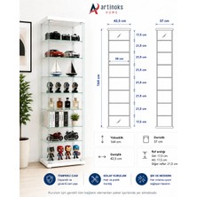 Artinokshome 7 RAFLI  SADE CAM VİTRİN BEYAZ (Gümüşlük, Büfe, Koleksiyon, Sunu, Sergi, Kitaplık)