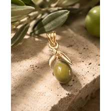 Sarezza Gold 14 Ayar Altın Oliva Yeşil Zeytin Figürlü Kolye Ucu