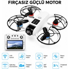 Ayers Premium R03 Fırçasız Motorlu Kameralı Drone, 2.4g Ekranlı Kumandalı, Fotoğraf ve Video Çekimli, Işıklı Pervane