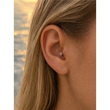 Hector Co Jewellery 14 Ayar Altın Zirkon Taşlı Çiçek Figürlü Tragus Piercing