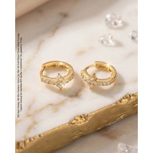 Begonia Accessories 925 Ayar Gümüş 14K Altın Kaplama Rodyum Kaplama Zirkon Taşlı Minimal Halka ve Çivi Küpe Kadın Lüks Tasarım Şık Günlük Kullanım Gümüş Küpe ÇEŞITLERI-287-16