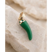 Sarezza Gold 14 Ayar Altın Yeşil Biber Cornicello Kolye Ucu
