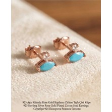 Begonia Accessories 929 Ayar Gümüş Rose Gold Rodyum Kaplama Zirkon Taşlı Minimal Halka ve Çivi Küpe Kadın Lüks Tasarım Şık Günlük Kullanım Gümüş Küpe ÇEŞITLERI-287-12