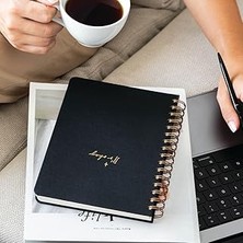 Starseven Paperora A5 Spiralli Sert Kapak Keten Kareli Tarihsiz Not Defteri Siyah