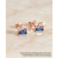 Begonia Accessories 925 Ayar Gümüş Rose Gold Rodyum Kaplama Zirkon Taşlı Minimal Halka ve Çivi Küpe Kadın Lüks Tasarım Şık Günlük Kullanım Gümüş Küpe ÇEŞITLERI-287-1