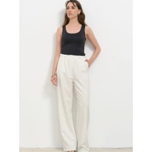 Şira Butik Beyaz Çizgili Kumaş Pantolon
