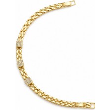 Balenbi Jewelry Çift Sıra Örgü Zincir Kare Zirkon Taş Detaylı Kadın Bileklik 14K Gold Renk 1217