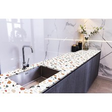 Starseven Stickerart Tezgah Üstü Fayans Kaplama Folyosu Mutfak Tezgahı Kaplama Terrazzo 70 cm x 2 Metre